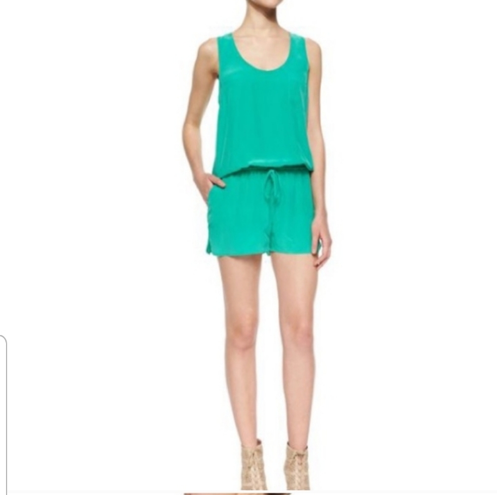 Joie Green Silk Racerback Sleeveless Romper